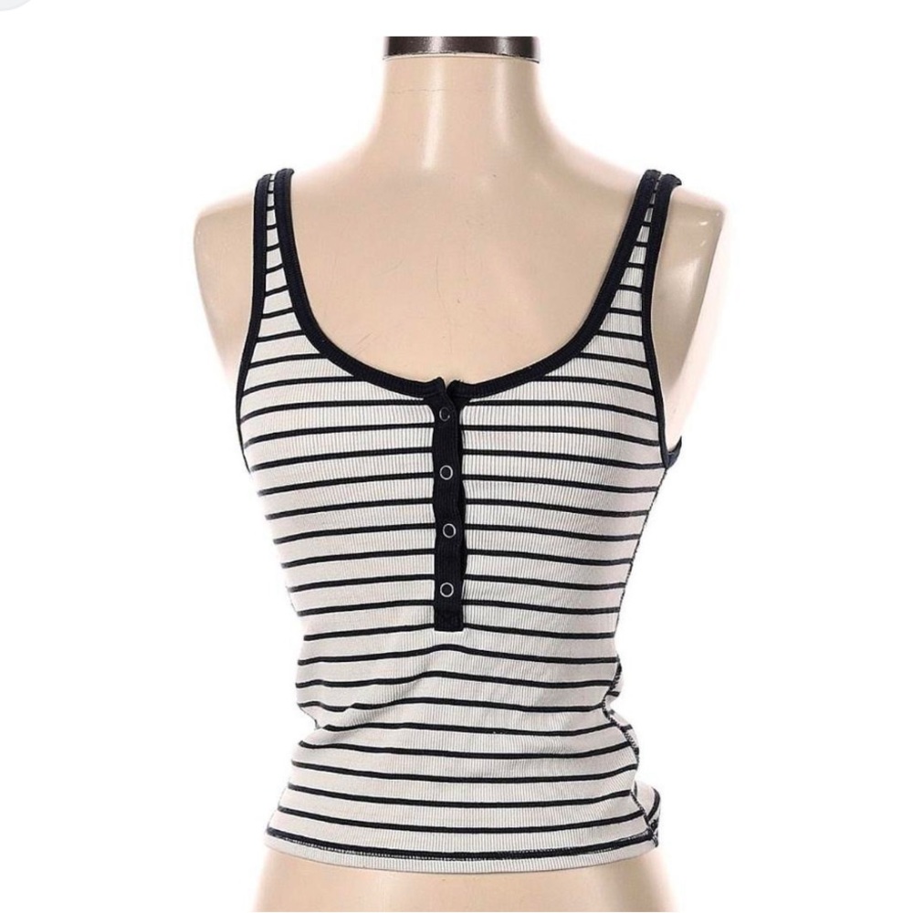 Abercrombie & Fitch Navy and White Striped Tank Top